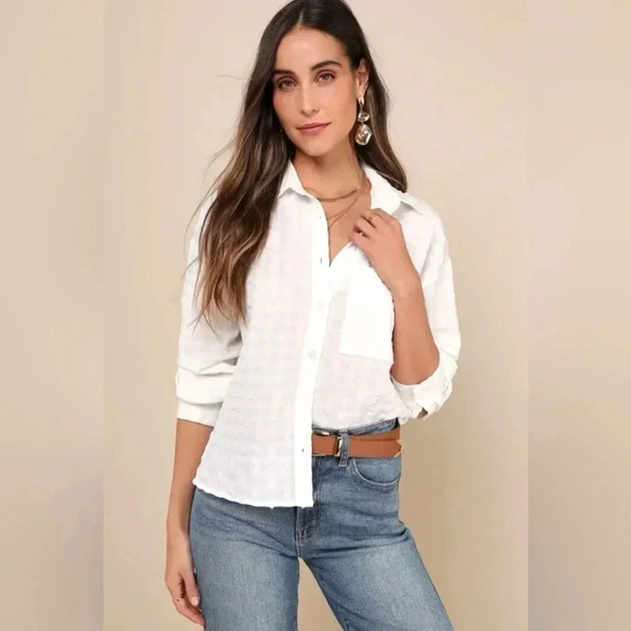 Lulus Ivory Textured Button Up Collared Top - Picture 5 of 5